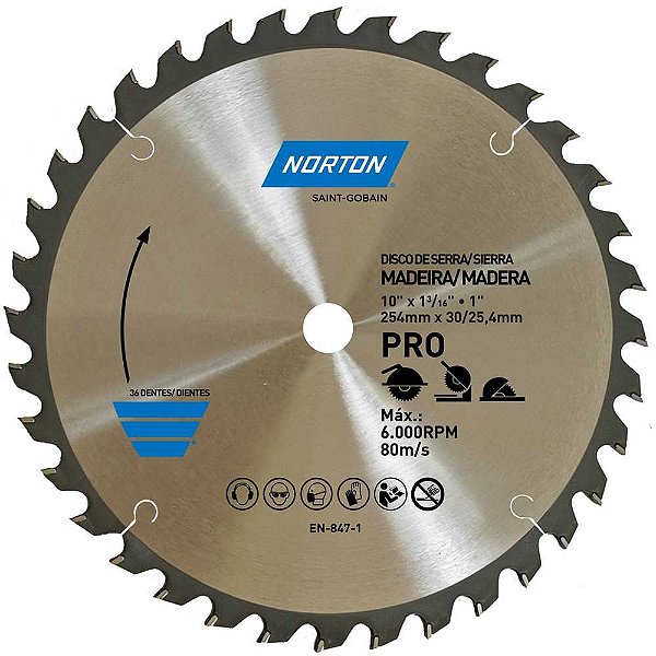 Lâmina de serra circular 254mm furo 30 mm/25,4mm 36 dentes 70184632482 NORTON
