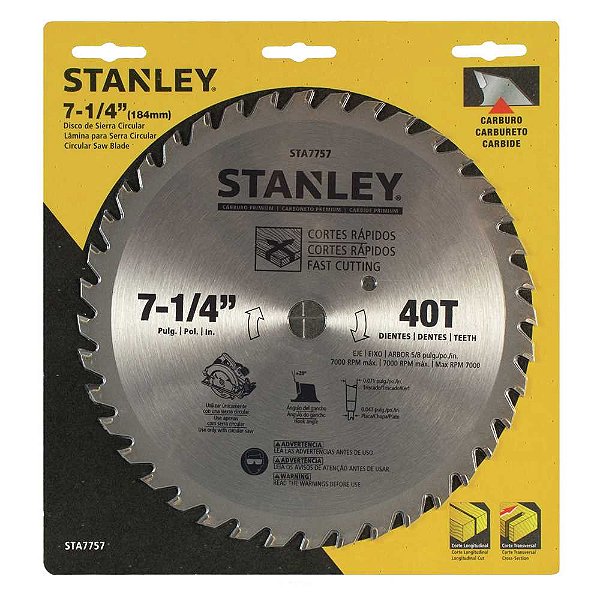 Lâmina de serra circular com dentes de metal duro/vídea 184mm x 16mm 40 dentes STANLEY