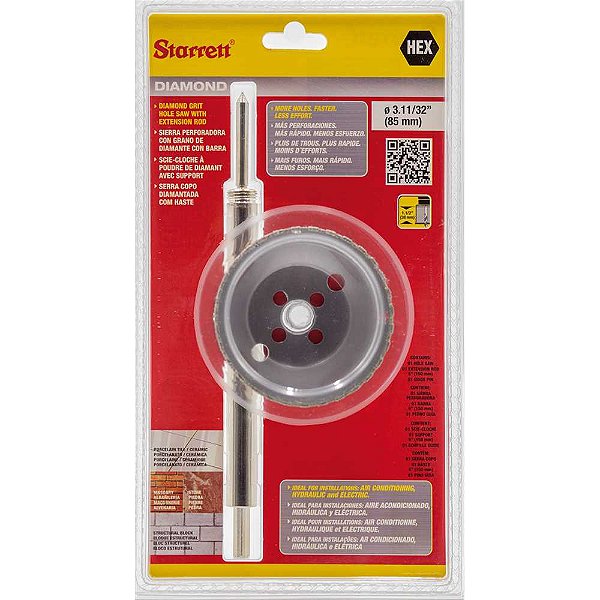 Serra copo diamantada 85mm com haste STARRETT