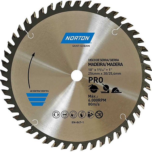 Lâmina de serra circular 254mm furo 30 mm/25,4mm 48 dentes 70184632483 NORTON