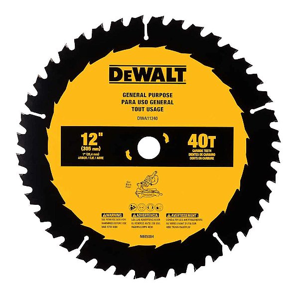 Lâmina de serra circular 12" (305 mm) x 25,4mm x 1,75mm 40 dentes de metal duro para madeira DWA11240 DEWALT