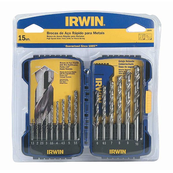Jogo de brocas de aço rápido DIN 338 1,5mm a 10,0mm com 15 peças IRWIN