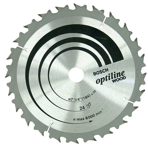 Lâmina de serra circular com dentes de metal duro/vídea 184mm x 20mm 24 dentes BOSCH