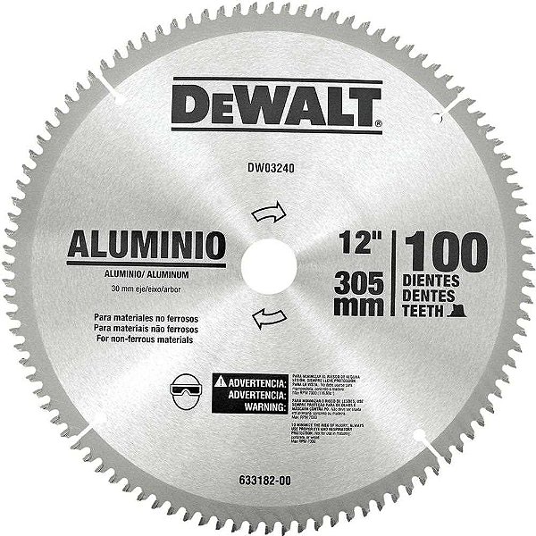 Lâmina de serra circular com vídea para alumínio 305mm x 25mm x 100 dentes DEWALT