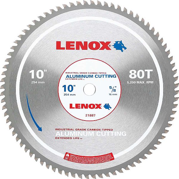Lâmina de serra circular para alumínio 254mm 21887AL100080CT LENOX