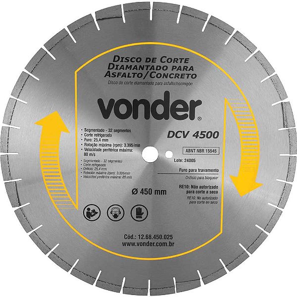 Disco diamantado 450mm para asfalto e concreto segmentado DCV 4500 VONDER