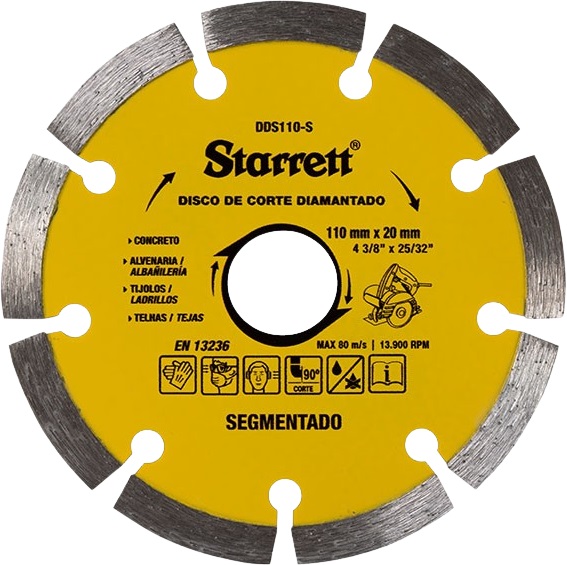 Disco de corte diamantado 110mm x 20mm segmentado DDS110-S STARRET