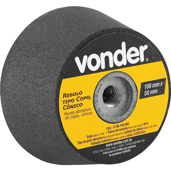 Rebolo tipo copo cônico 100mm x 50mm rosca M14 grão 80 VONDER