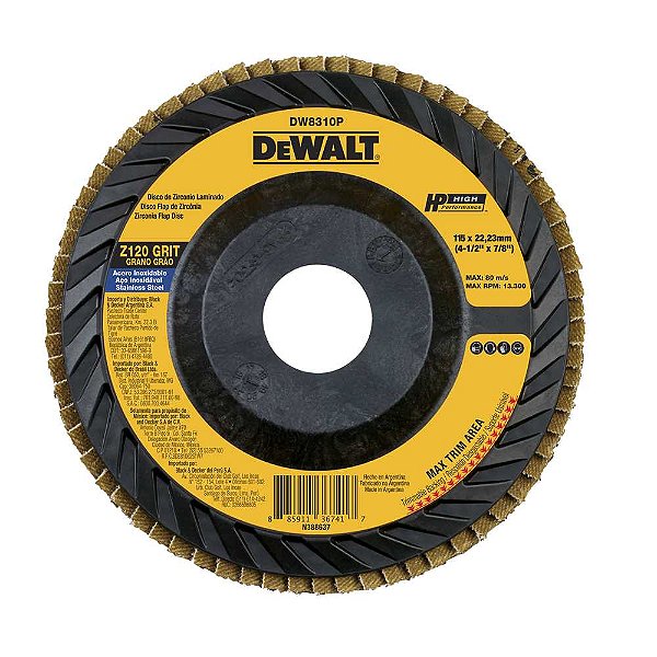 Flap-disc disco de desbaste/acabamento 4.1/2" - 115mm reto grão 120 DEWALT
