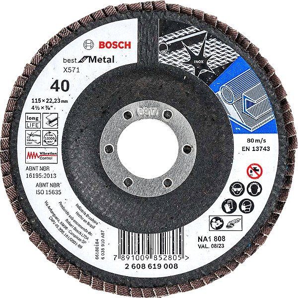 Flap-disc disco de desbaste/acabamento 4.1/2" - 115mm cônico grão 40 BOSCH