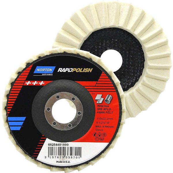 Disco para polimento flap feltro perfil cônico 4 1/2" (115mm X 22 mm) 66254481899 NORTON