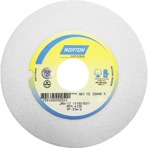Rebolo reto 7" x 1/2" 38A grão 46 branco NORTON