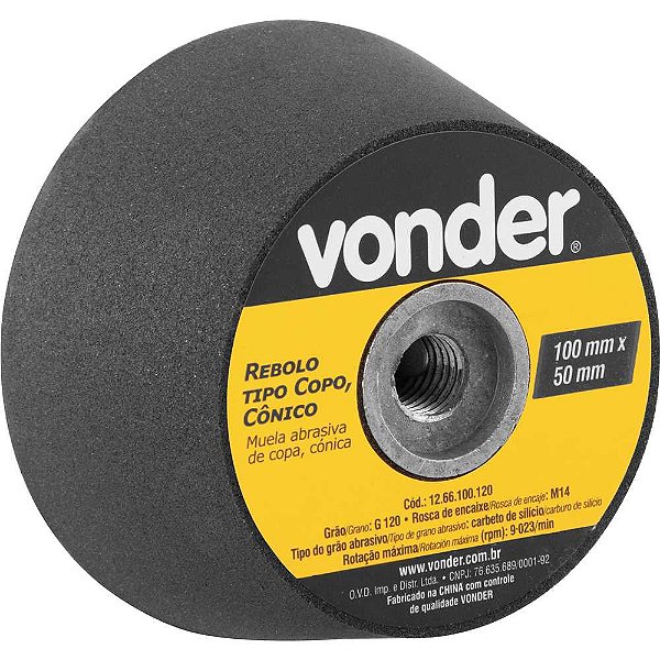 Rebolo tipo copo cônico 100mm x 50mm rosca M14 grão 120 VONDER