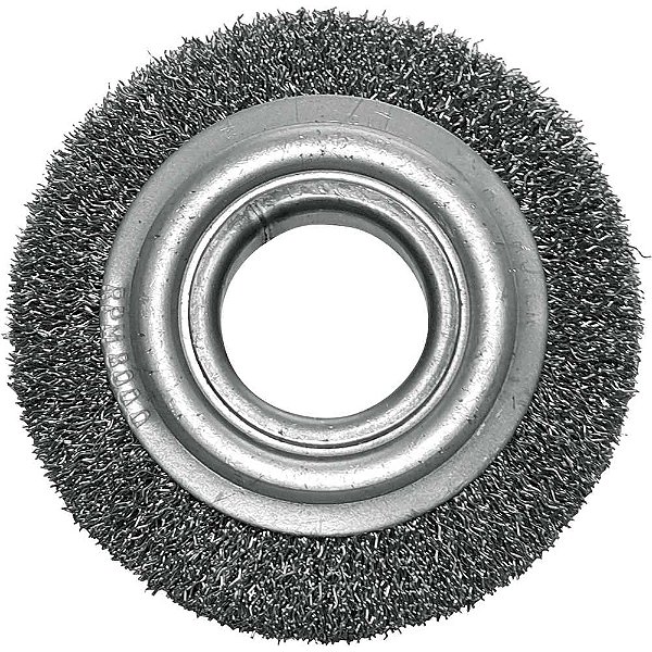 Escova circular de aço ondulada 100mm x 13mm Furo 13mm prensada fio 0,30mm Abrasfer