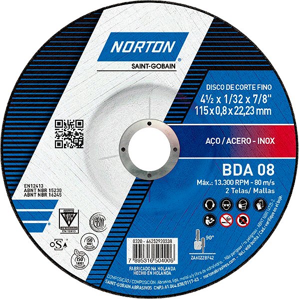 Disco de corte 115mm x 0,8mm x 22,23mm BDA08 NORTON