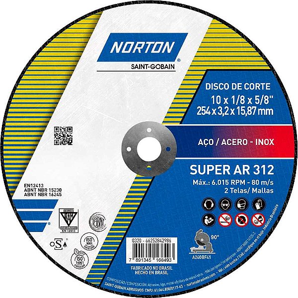 Disco de corte 254mm x 3,2mm x 15,87mm AR 312 NORTON