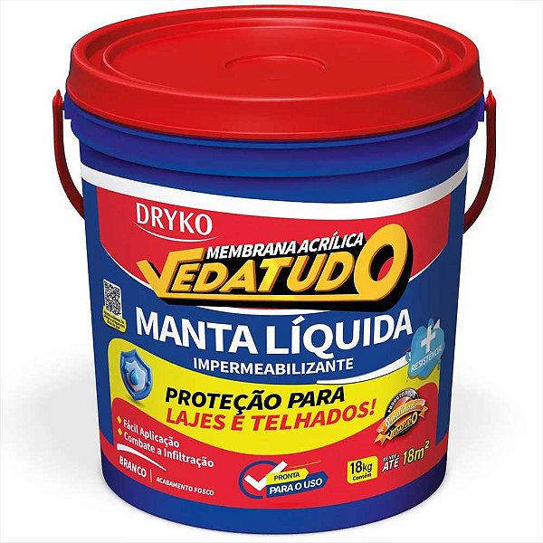 Manta líquida vedatudo de base acrílica 18kg branca MANTALIQ18-BD DRYKO