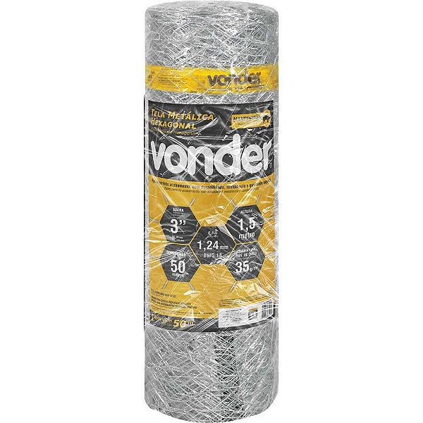 Tela metálica hexagonal mangueirão malha 3" 18 BWG x 1m com 50m VONDER