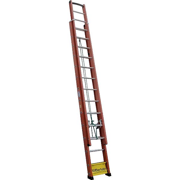 Escada extensiva vazada em fibra de vidro 23 degraus de alumínio 4,2m x 7,2m Profissional EAFV-23W BERTOLO