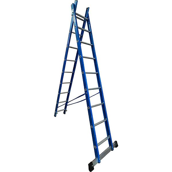 Escada em fibra de vidro com degraus em alumínio 9 x 16 degraus 2,8m x 5,0m Tesoura Extensível Premium TEAFP9X16W BERTOLO