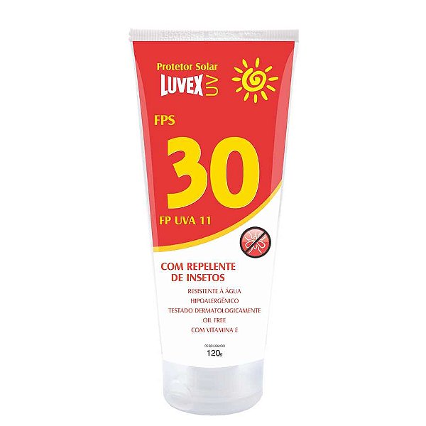 Creme protetor solar FPS: 30 (UVB) e 11 (UVA) 120g com repelente para insetos resistente a água LUVEX