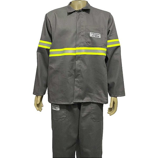 Camisa de segurança para eletricista cinza com faixa refletiva verde tamanho P 9446 UNIFORMANN