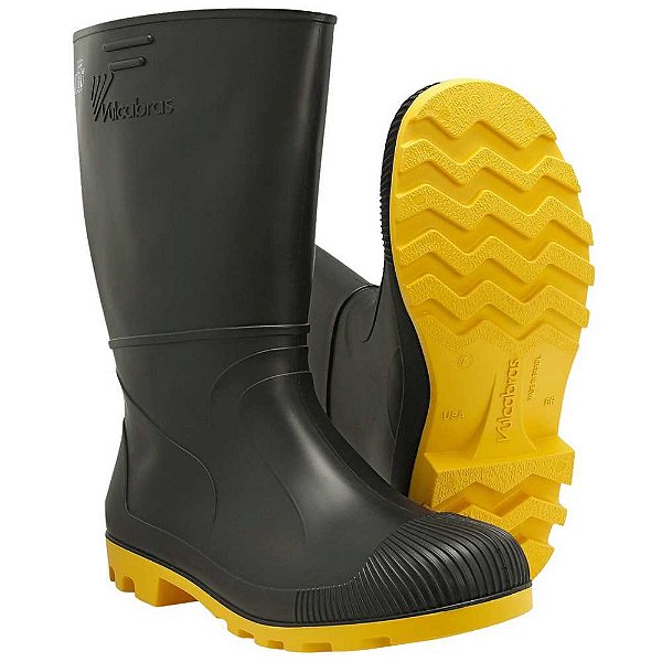 Bota de PVC preta e amarela tamanho 36 cano curto sem forro CPCC30 VULCABRAS