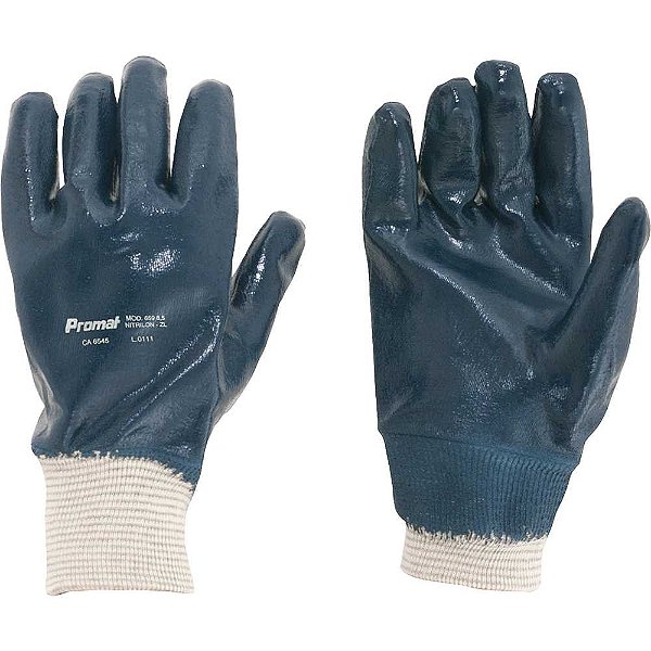 Luva de malha com borracha nitrilon cor azul tamanho M 659/8 kit com 10 pares PROMAT