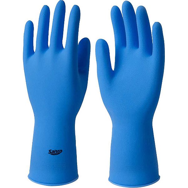 Luva de látex tamanho XG cor azul antiderrapante com forro modelo Light SANRO