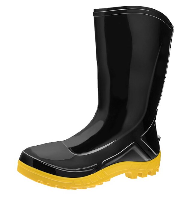Bota de PVC cano médio tamanho 38 sem forro preta e amarela VULCAFLEX MARLUVAS
