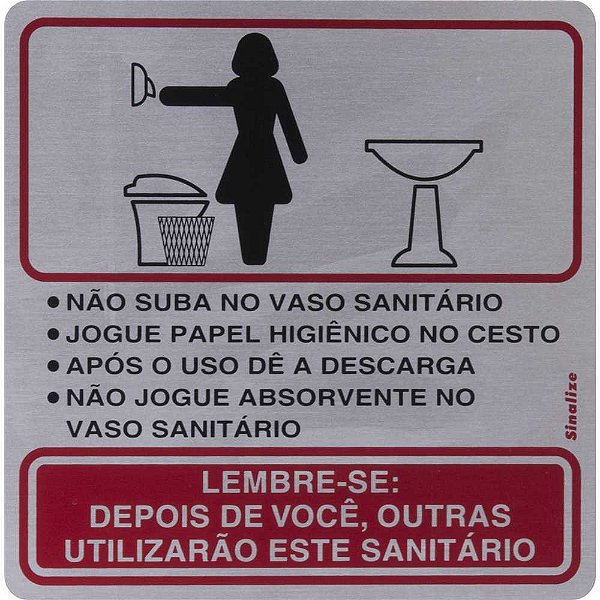 Placa de sinalização em alumínio (Procedimento sanitário feminino) 15cm x 15cm SINALIZE