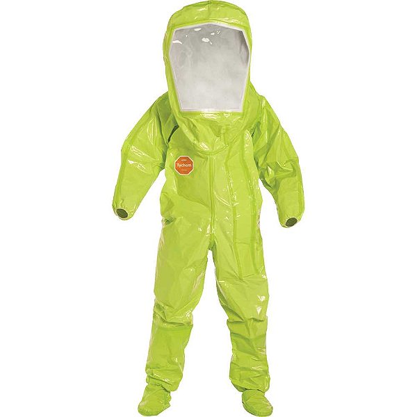 Macacão encapsulado nível A (visor luvas e meias acopladas) para proteção química tamanho P verde limão Tychem 10000 TK555T 5C DUPONT