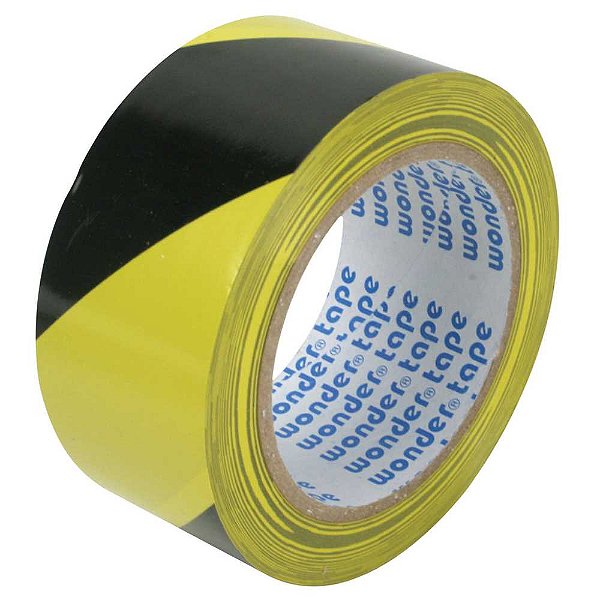 Fita adesiva para demarcação 50mm x 30m Zebrada Amarela e Preta 856 ADERE