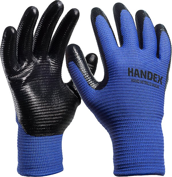 Luva de segurança tamanho M suporte têxtil de fibras sintéticas com revestimento nitrílico na palma e dedos preta e azul Hand Nitrilo Wave HX024T08E001 HANDEX