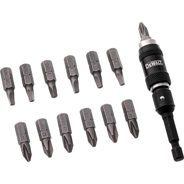 Adaptador angular para parafusadeira e bits (7 phillips nº2 e 6 quadrado nº2) com 14 peças DWPVTC14 DEWALT