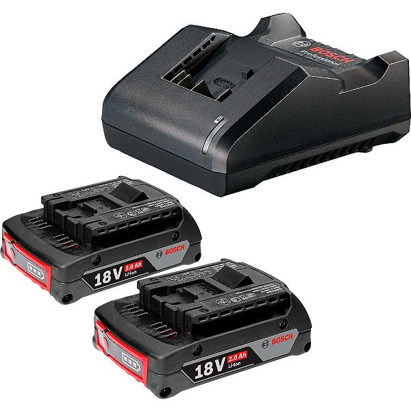 Kit com 2 baterias de íons de lítio (GBA 18V 2 Ah) e 1 carregador bivolt (GAL 18V-20) 1600A02RN1 BOSCH
