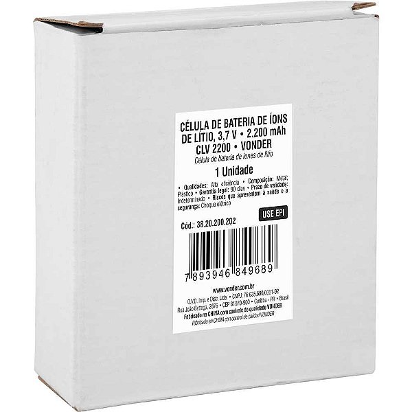 Célula de bateria de íons de lítio 3,7V 2.200 mAh CLV 2.200 VONDER