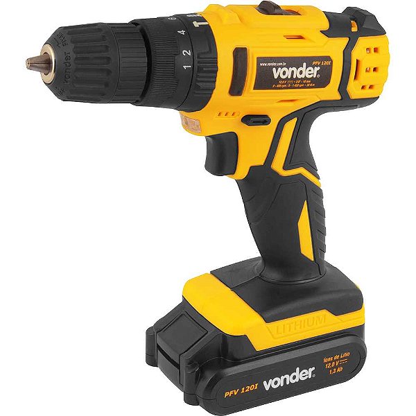 Parafusadeira/furadeira de impacto a bateria 12V fonte de carregamento bivolt automática PFV 120I VONDER