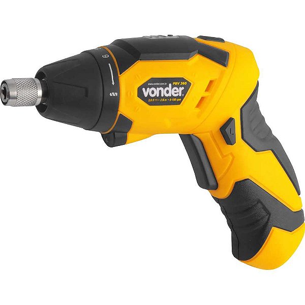 Parafusadeira a bateria 3,6V carregador bivolt jogo com lanterna e 45 acessórios PBV 360N VONDER