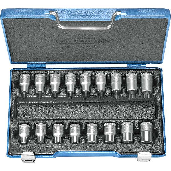 Jogo de soquetes hexalobular encaixe de 1/2" 17 peças 024795 GEDORE