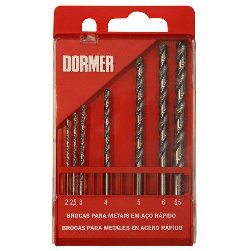 Jogo de brocas de aço rápido DIN 338 2,0mm a 6,5mm com 7 peças A002 DORMER