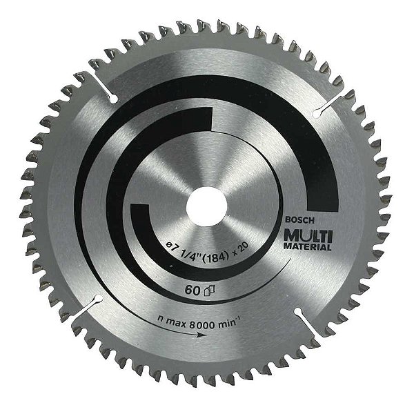 Lâmina de serra circular com vídea para alumínio 184mm x 20mm x 60 dentes BOSCH