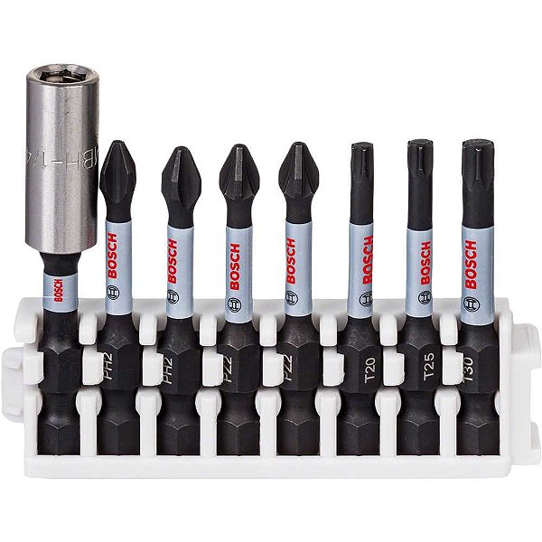 Jogo de bits/ponteiras com 8 peças encaixe sextavado de 1/4" com suporte magnético 2 608 522 326 BOSCH