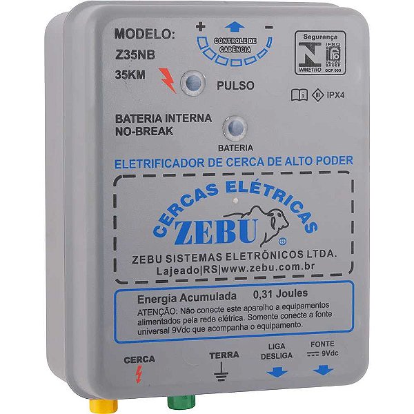 Eletrificador de cerca elétrica 35 km com bateria Z35NB ZEBU