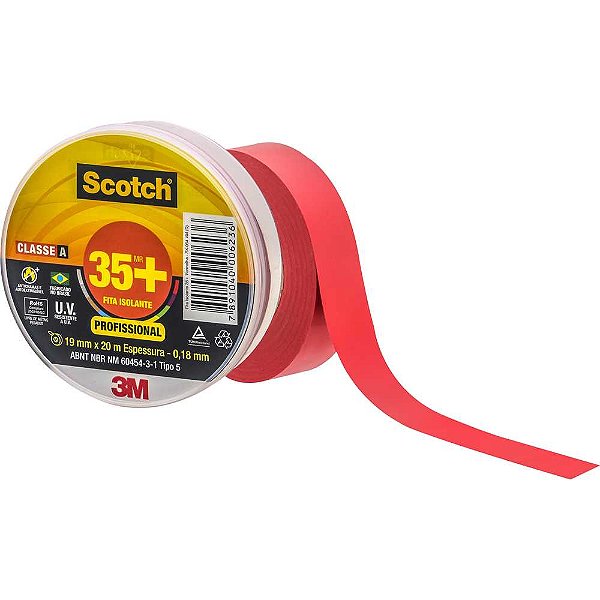 Fita isolante vermelho 19mm x 20m Scotch 35+ HB004482541 3M - 24 unidades