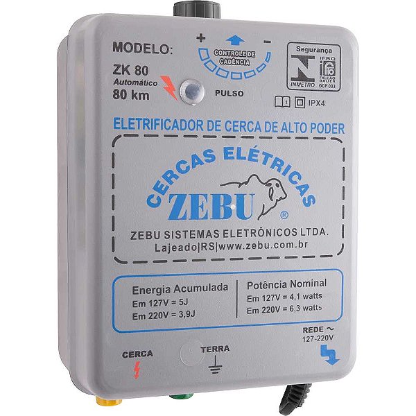 Eletrificador de cerca elétrica 80 km ZK 80 127v-220v ZEBU