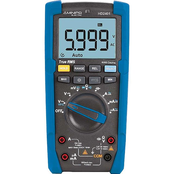 Multímetro digital CAT IV 600V / CAT III 1.000V IP40 HD2401 MINIPA