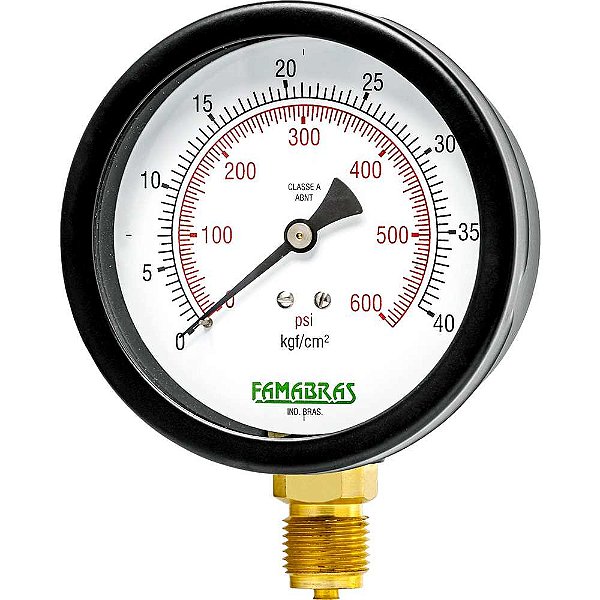 Manômetro vertical 1/2" NPT 160mm caixa em aço carbono 20 kgf - 300 lbf/pol² (psi) FS 160/1 FAMABRAS
