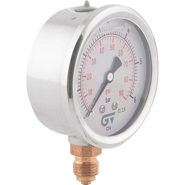 Manômetro vertical 1/4" BSP 63mm com glicerina caixa em aço inox 90 lbf/pol² (PSI) 3822 006 GENEBRE