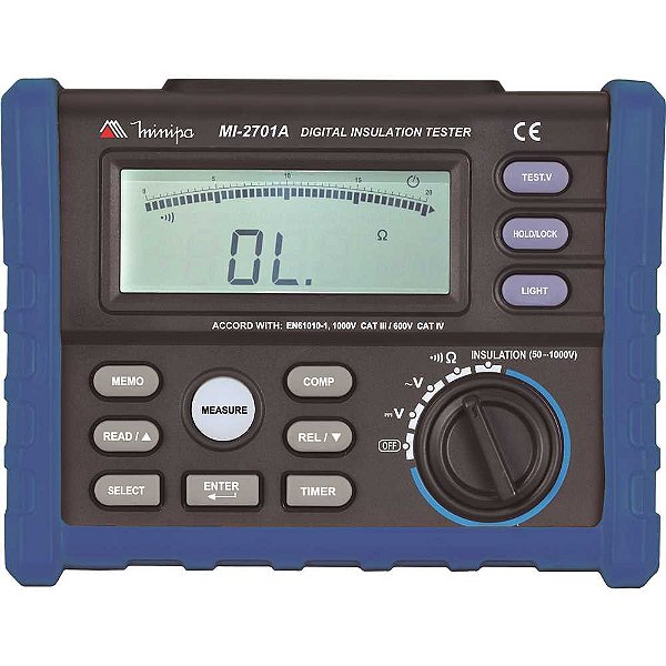 Megômetro digital portátil 50 - 1000V 0 - 10g categoria IV MI-2701A MINIPA